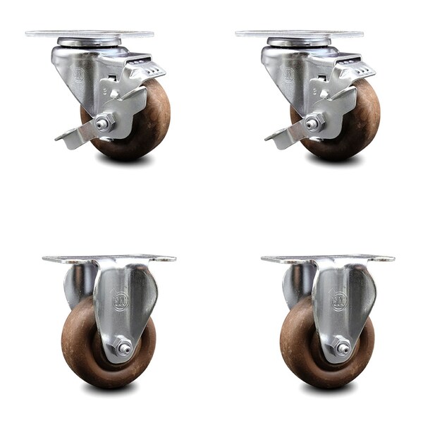 Service Caster 3.5 Inch High Temp Glass Filled Nylon Top Plate Caster Set with 2 Brakes 2 Rigid SCC-20S3514-GFNSHT-TLB-TP2-2-R-2 - main